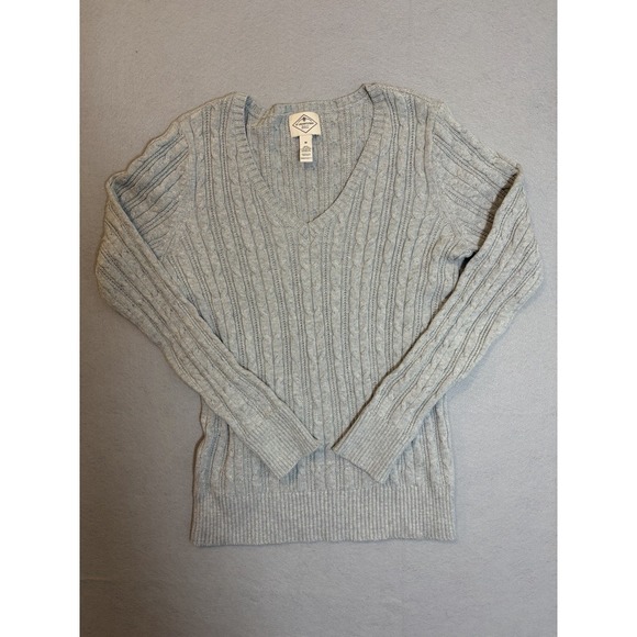 St. John's Bay Sweaters - ST JOHN'S BAY WOMENS GRAY KNITTED CABLE SWEATER LONG SLEEVE V NECK SIZE M